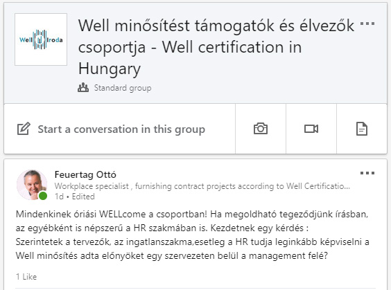 WELL MINŐSÍTÉST TÁMOGATÓK ÉS ÉLVEZŐK CSOPORTJA A LINKEDINEN